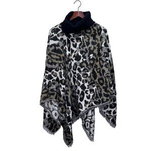 Steve Madden Leopard Print Poncho Turtleneck One Size​